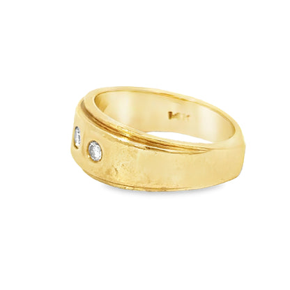 14K Yellow Gold Three-Diamonds Men’s Band Ring