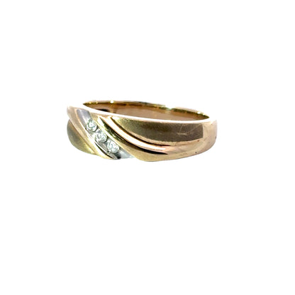 Sleek Polished & Matted Yellow Gold 3-Diamonds Men’s Ring