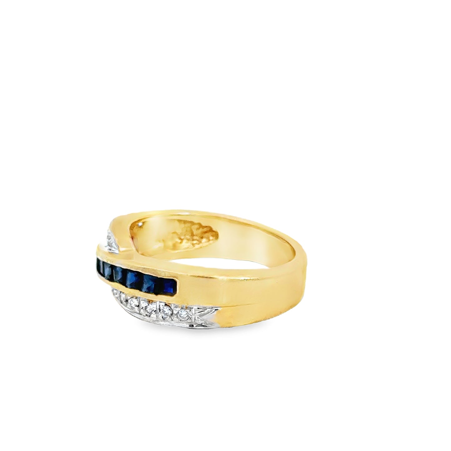14K Yellow Gold Sapphire & Diamond Wave Band Ring