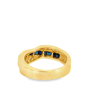 14K Yellow Gold Sapphire & Diamond Wave Band Ring