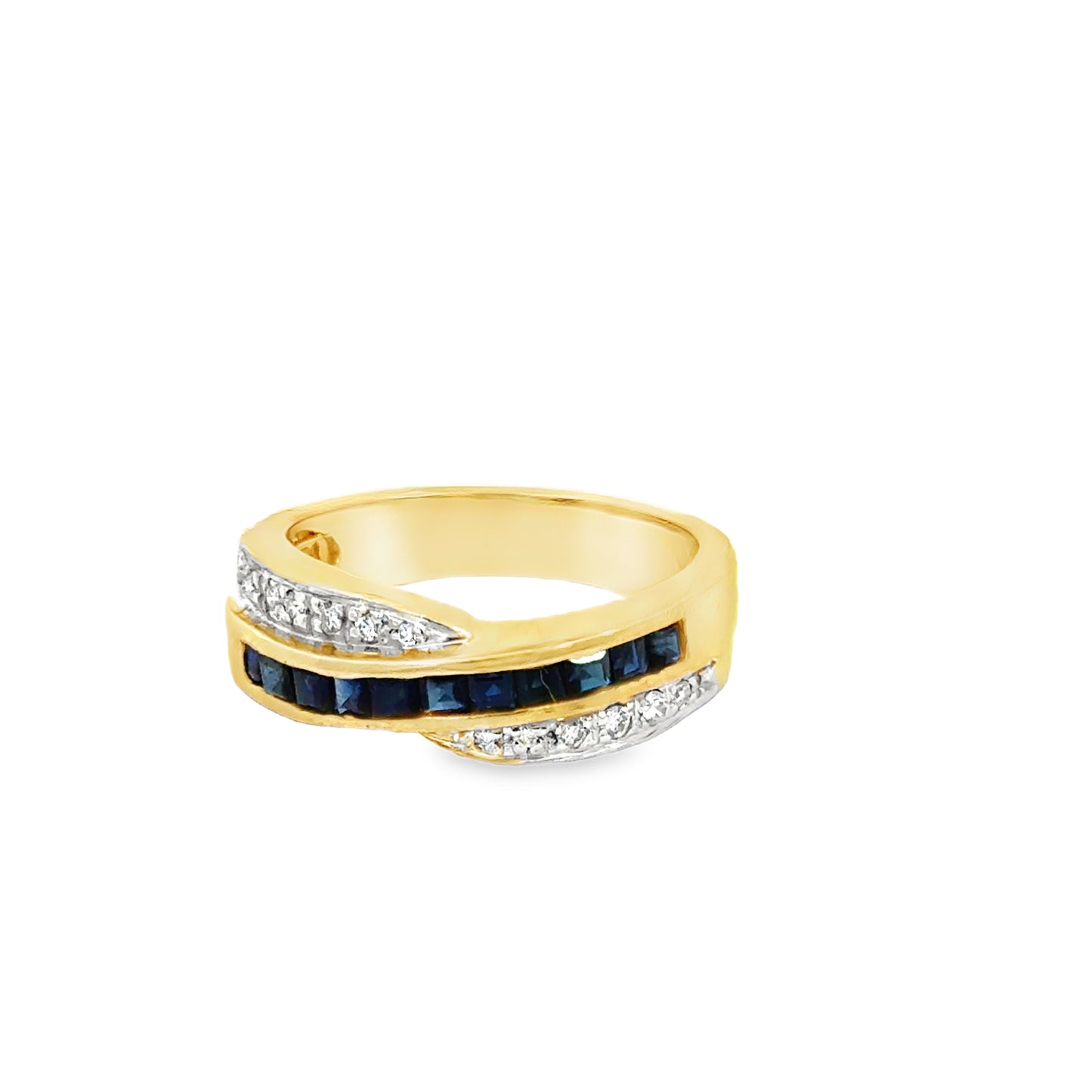 14K Yellow Gold Sapphire & Diamond Wave Band Ring