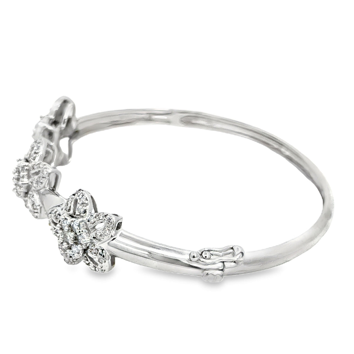 Diamond Floral Motif Hinged Bangle in 14K White Gold