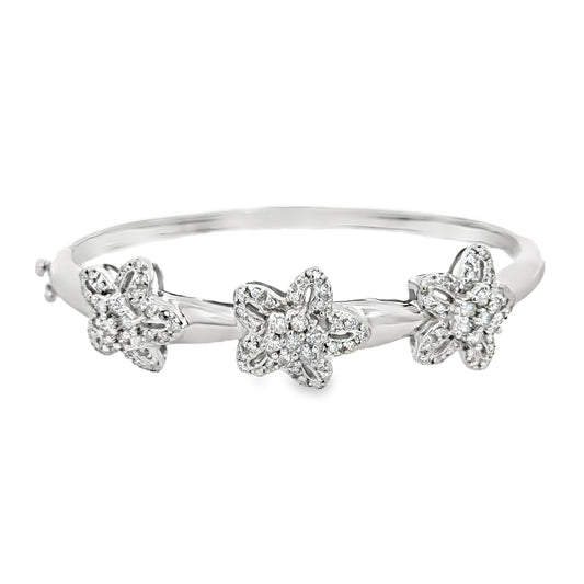 Diamond Floral Motif Hinged Bangle in 14K White Gold