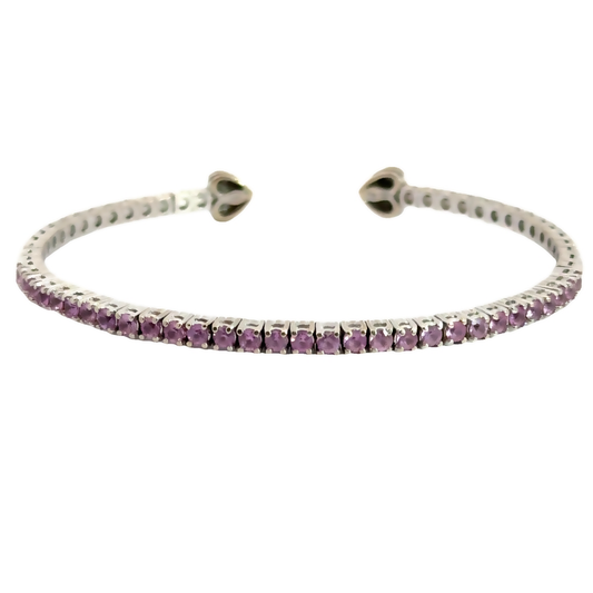 18K White Gold Pink Sapphire & Hearts Flex Bangle