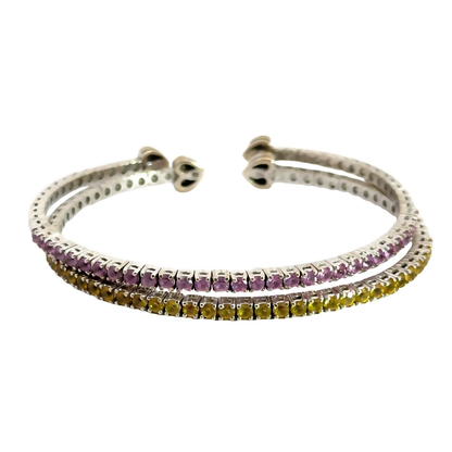 18K White Gold Pink Sapphire & Hearts Flex Bangle