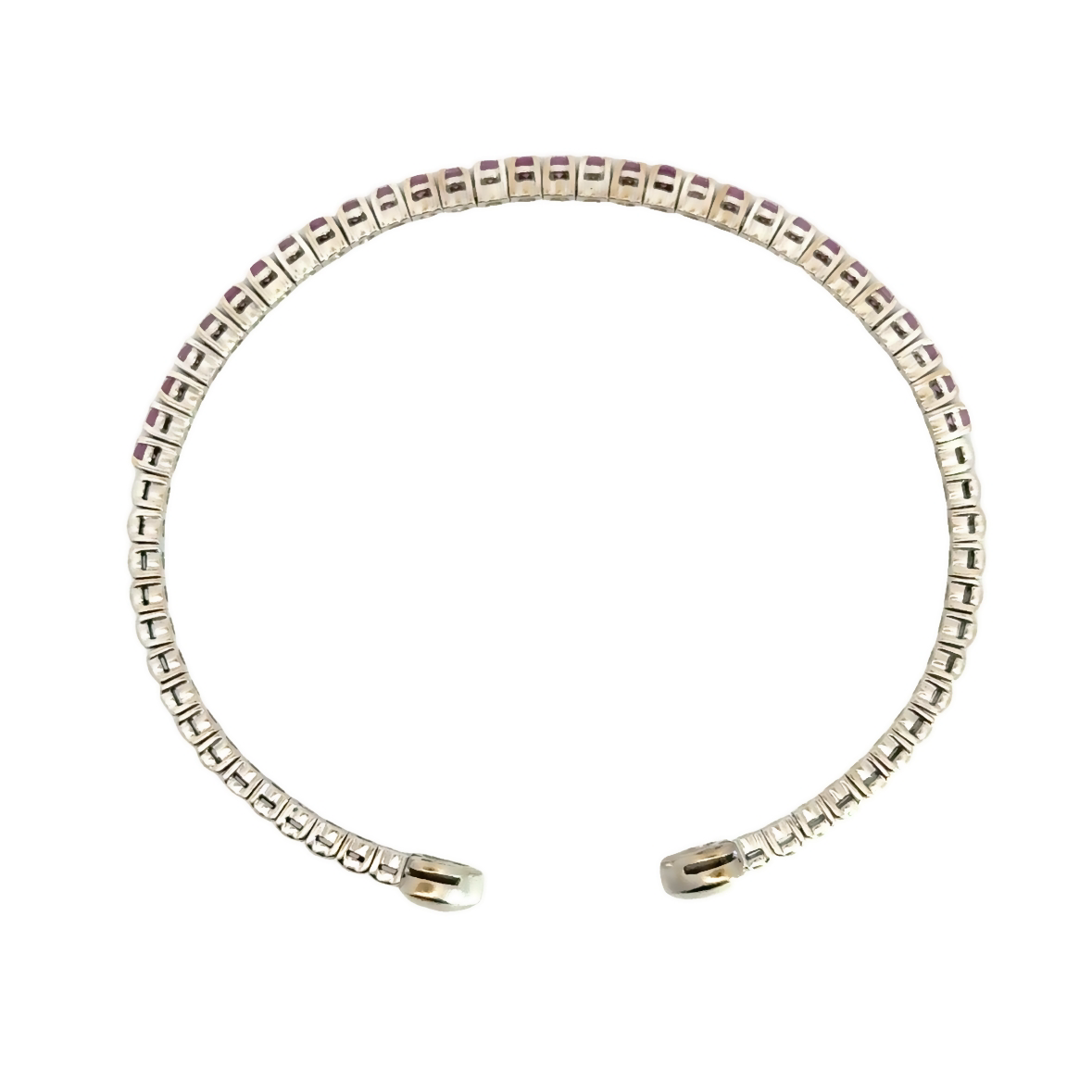 18K White Gold Pink Sapphire & Hearts Flex Bangle