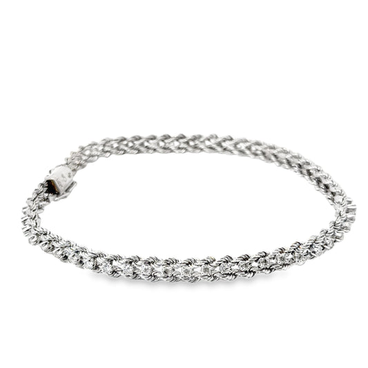 14K White Gold Rope Design & Diamond Bracelet