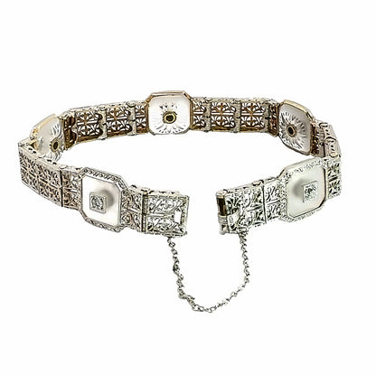 1920’s Lalic Art Deco Platinum & Rock Crystal Diamond Filigree Bracelet