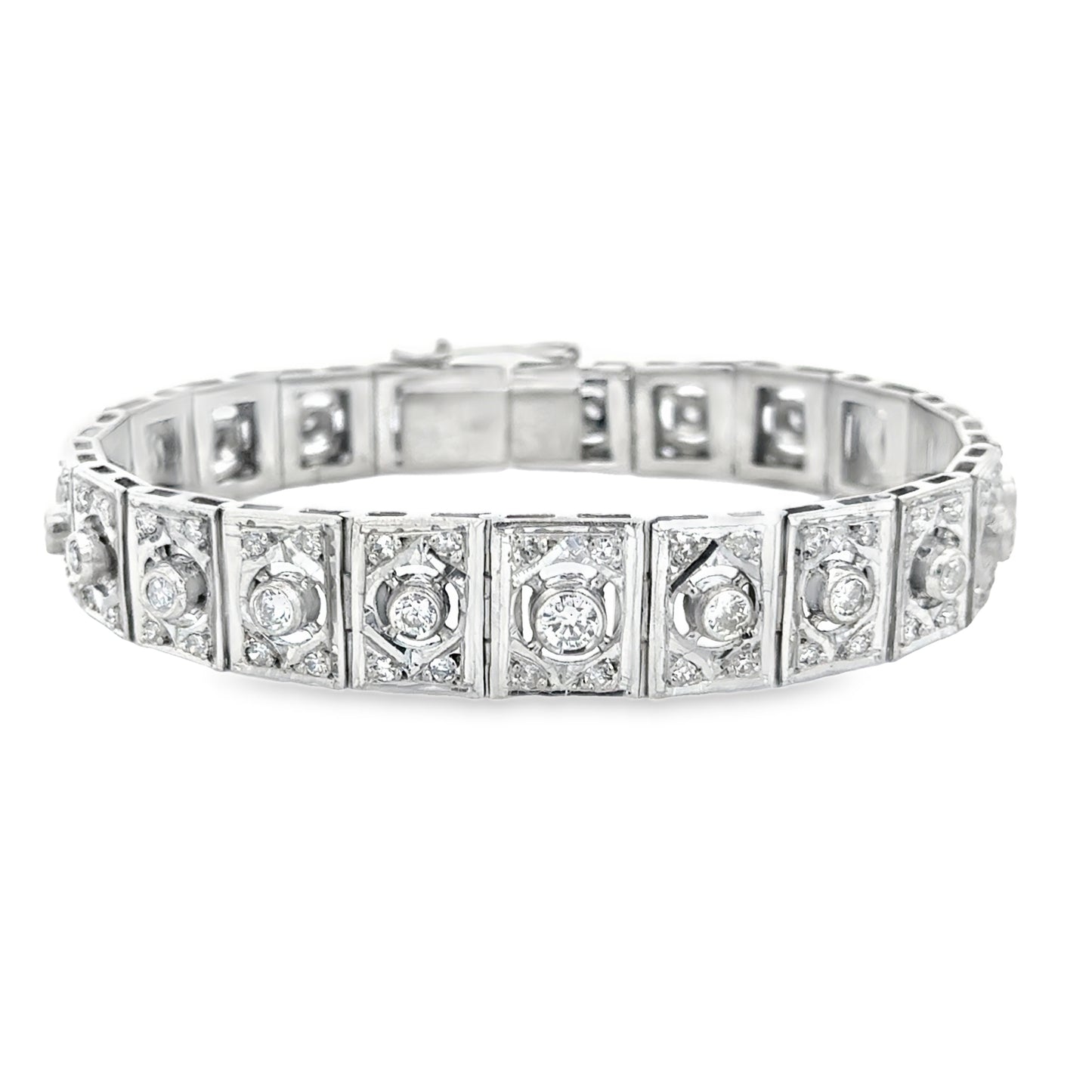 Antique 18K Deco Diamond Panel Bracelet, VS/G Diamonds