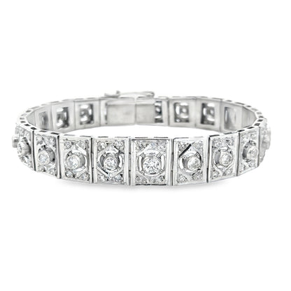 Antique 18K Deco Diamond Panel Bracelet, VS/G Diamonds