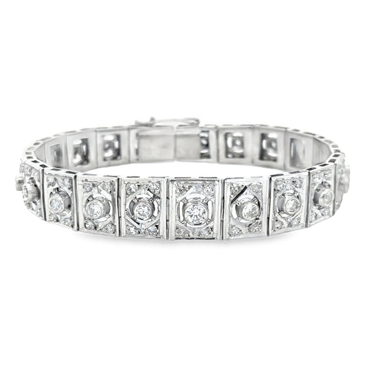 Antique 18K Deco Diamond Panel Bracelet, VS/G Diamonds