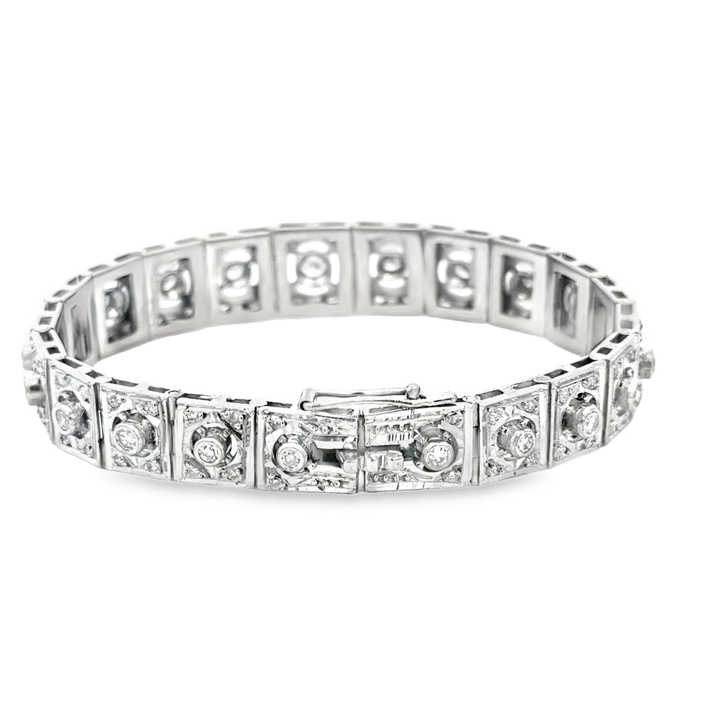 Antique 18K Deco Diamond Panel Bracelet, VS/G Diamonds