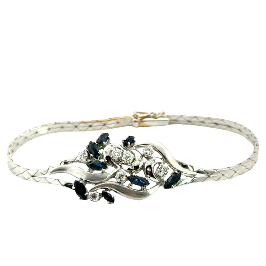 Floral Sapphire & Diamond Ribbon Bracelet in 18K White Gold