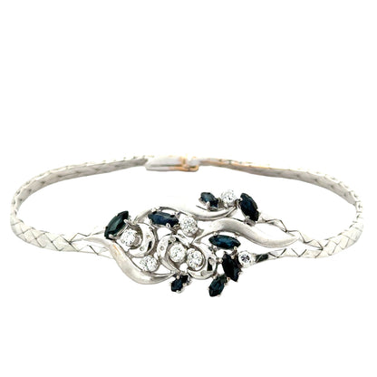 Floral Sapphire & Diamond Ribbon Necklace in 18K White Gold