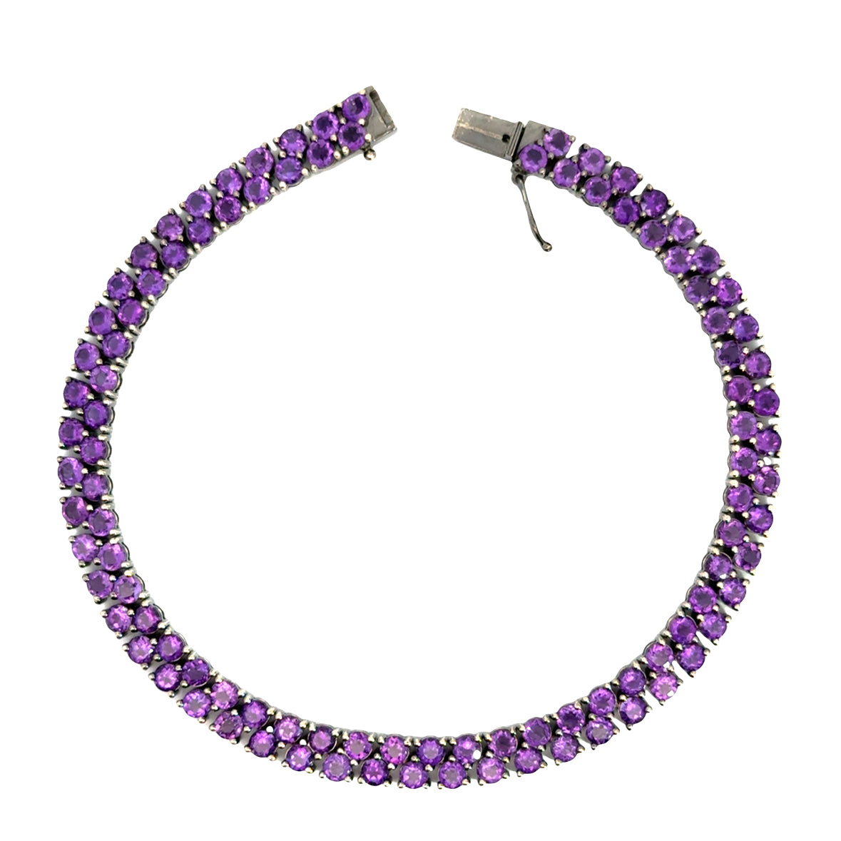 White Gold Round Amethyst Tennis Style Bracelet Estate Jewelry