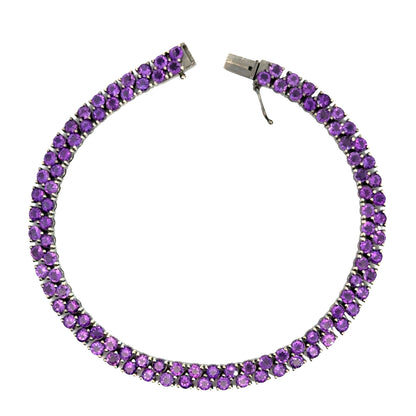 White Gold Round Amethyst Tennis Style Bracelet Estate Jewelry