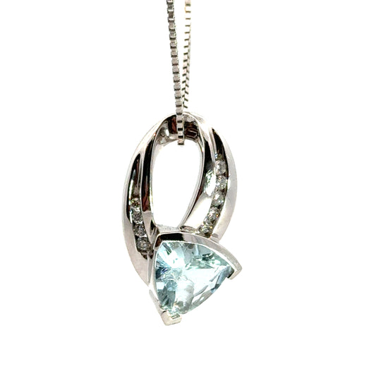 14K White Gold Aquamarine & Diamond Open Loop Design Pendant