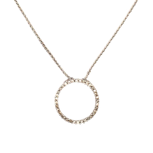 14K White Gold Infinity Circle Diamond Pendant