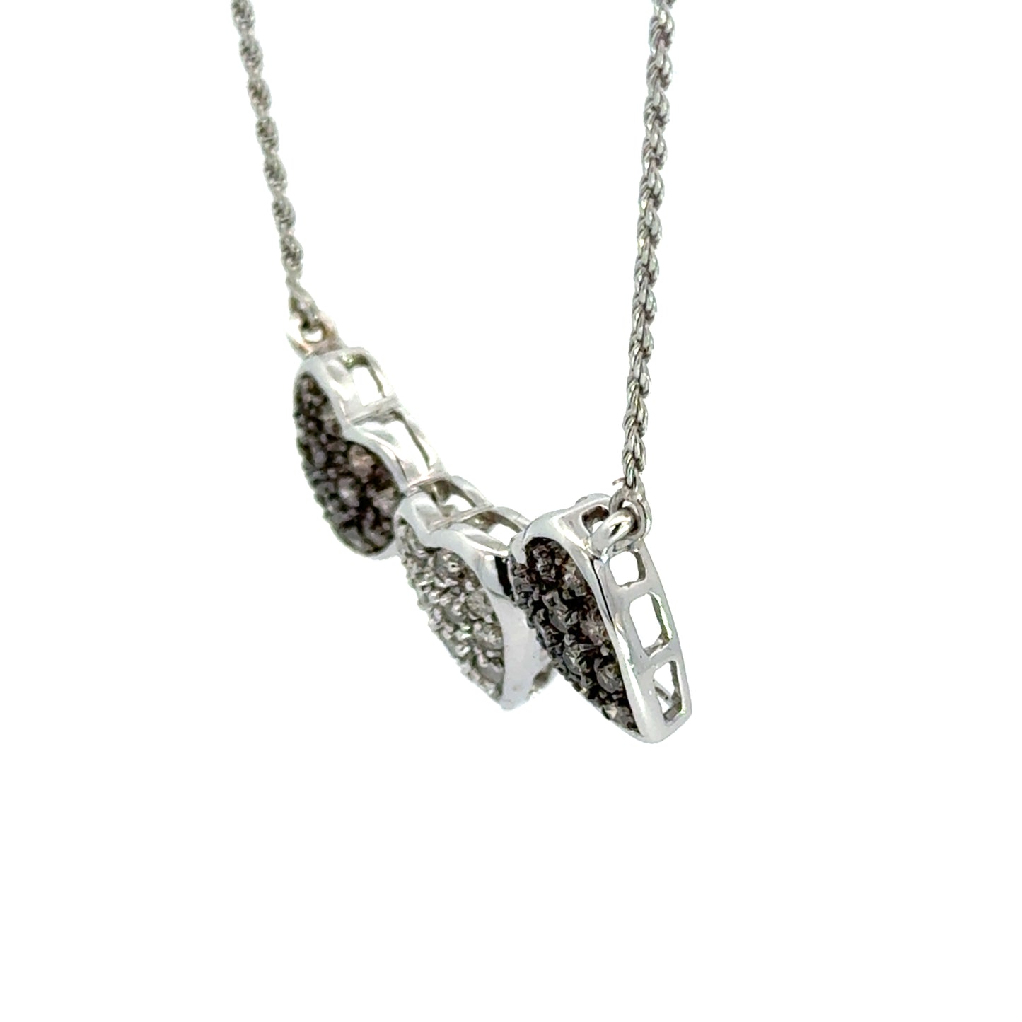 Diamond Triple Heart Necklace White Gold Pavé Hearts