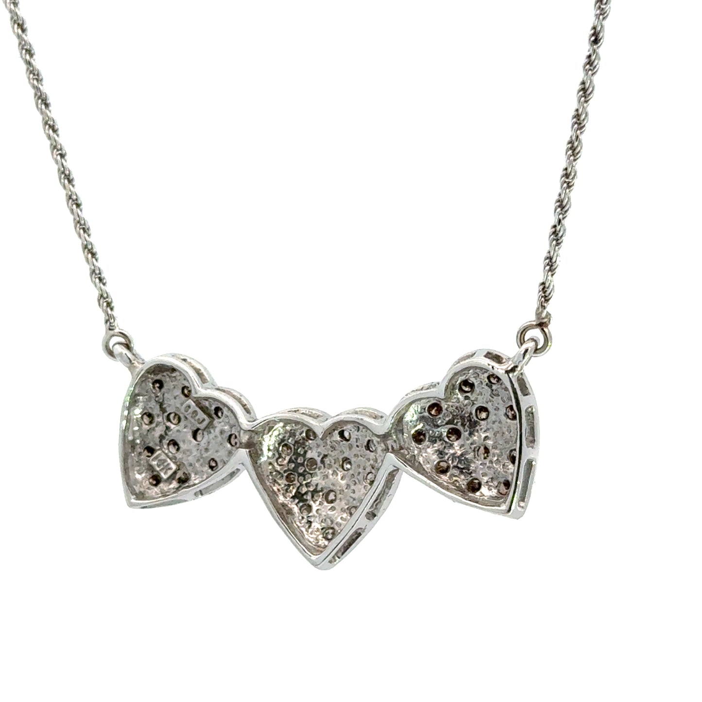 Diamond Triple Heart Necklace White Gold Pavé Hearts