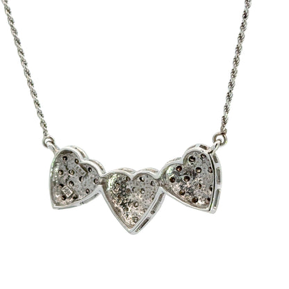 Diamond Triple Heart Necklace White Gold Pavé Hearts