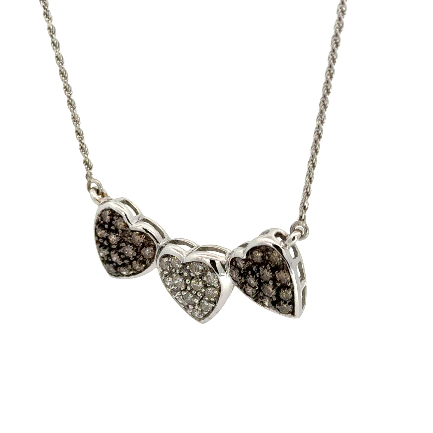 Diamond Triple Heart Necklace White Gold Pavé Hearts