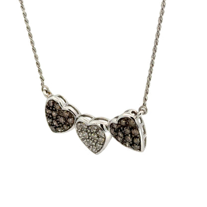 Diamond Triple Heart Necklace White Gold Pavé Hearts