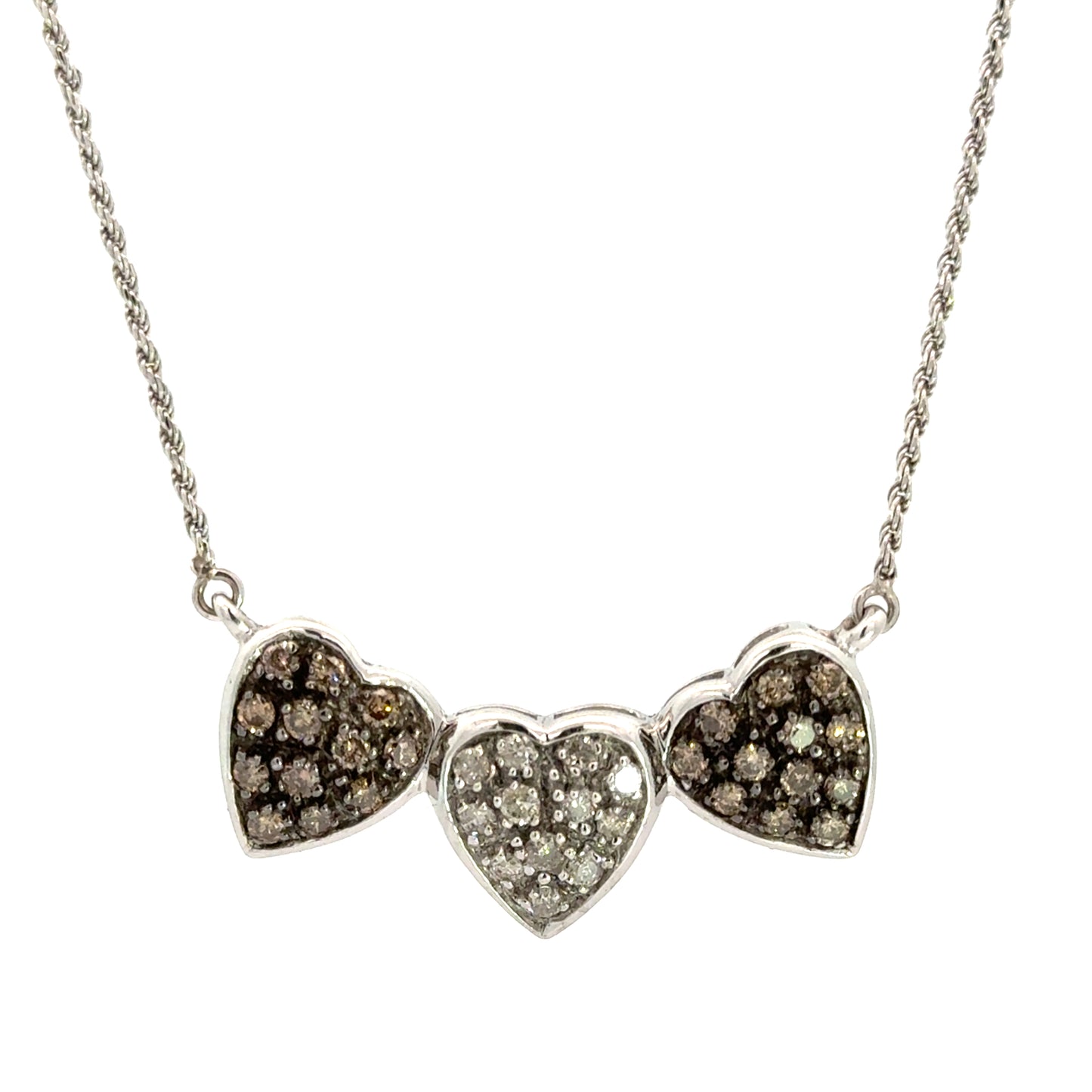 Diamond Triple Heart Necklace White Gold Pavé Hearts