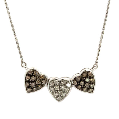 Diamond Triple Heart Necklace White Gold Pavé Hearts