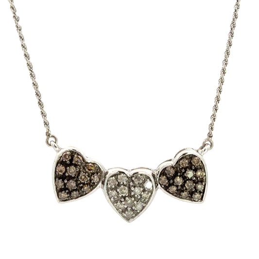 Diamond Triple Heart Necklace White Gold Pavé Hearts