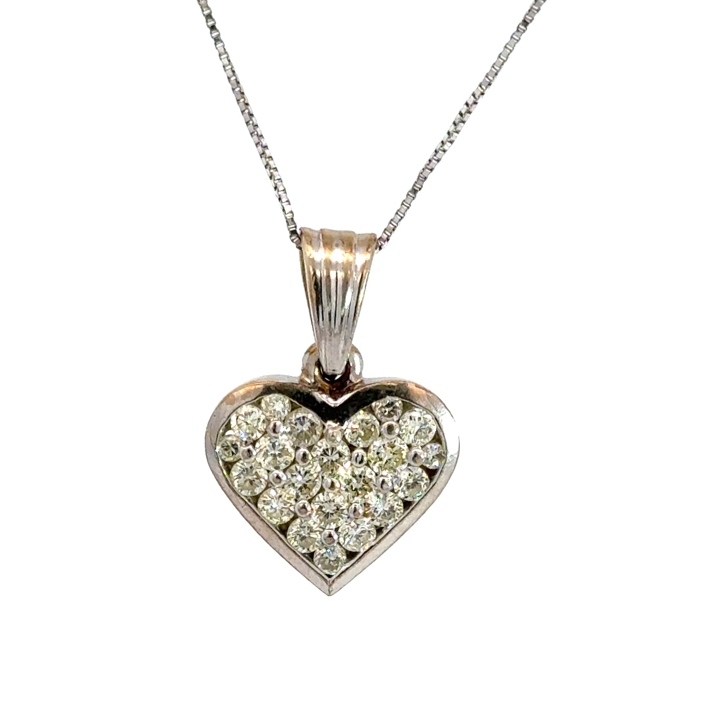 14K White Gold Heart & Diamond Pendant