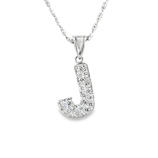 14K White Gold & Diamond Initial “J” Pendant Necklace