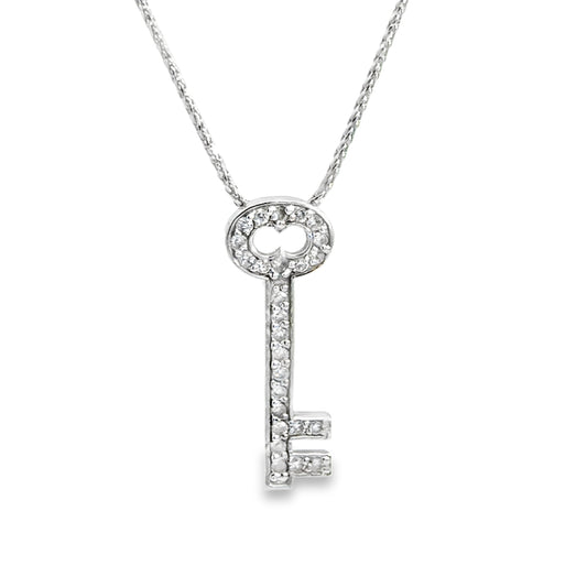 14K White Gold & Diamond Key Pendant Necklace