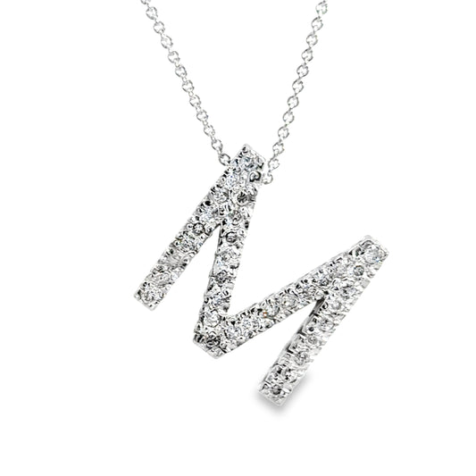 14K White Gold Diamond Initial “M” Pendant Necklace