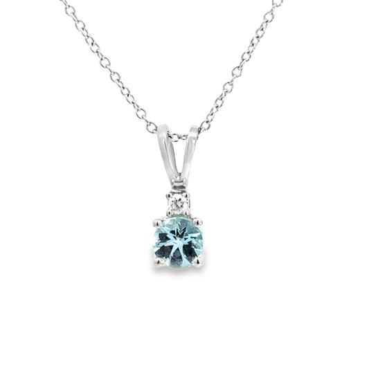 Delicate 18K White Gold Aquamarine & Diamond Pendant