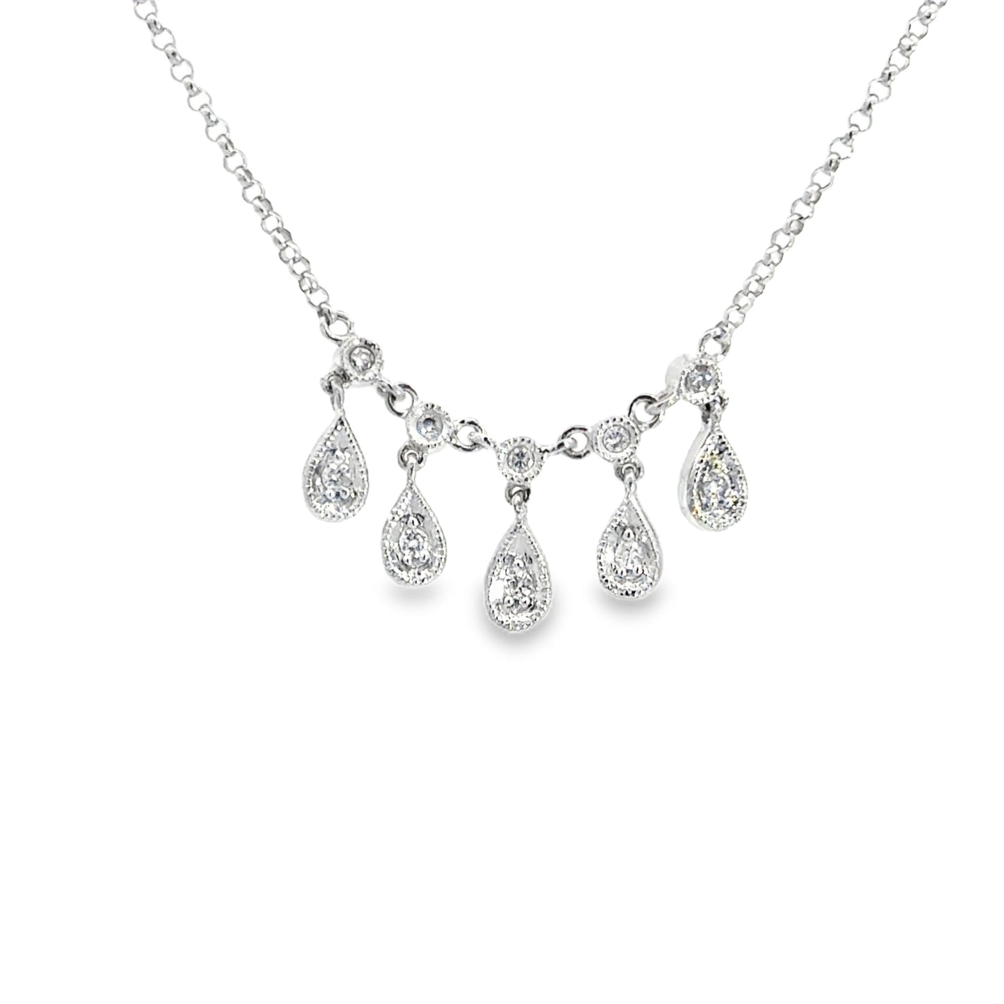 14K White Gold Diamond Teardrop Necklace