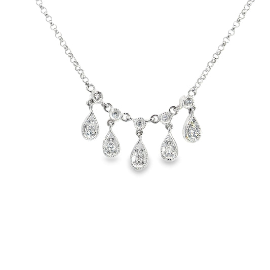 14K White Gold Diamond Teardrop Necklace