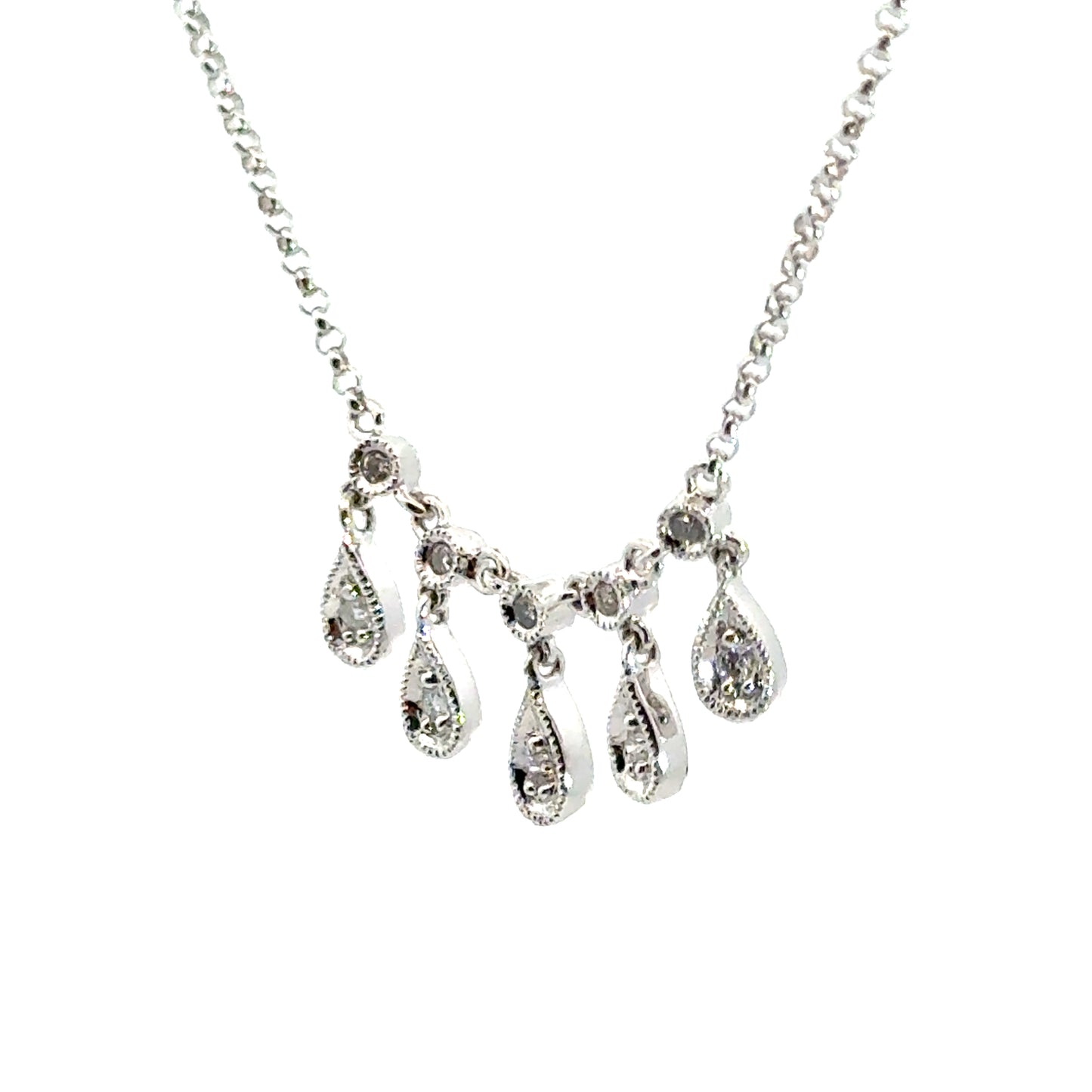 14K White Gold Diamond Teardrop Necklace