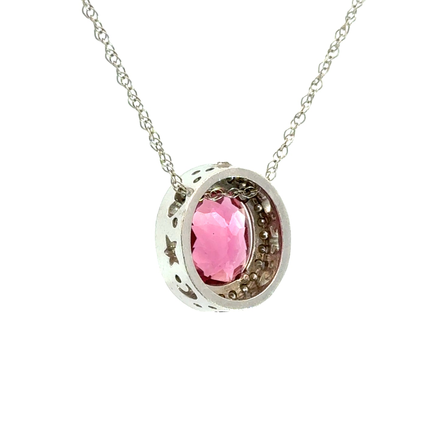Pink Tourmaline & Diamond Halo Pendant Necklace in 14K White Gold