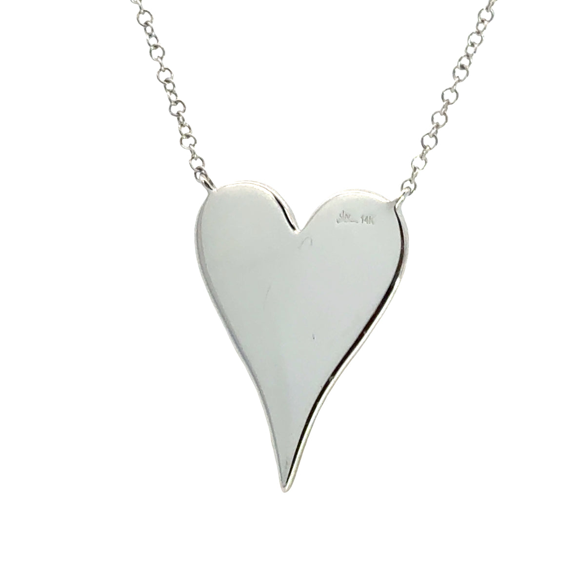 14K White Gold Pavé Diamond Heart Necklace – Adjustable 15–18”