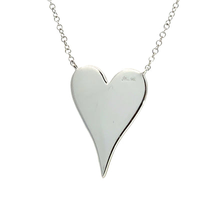 14K White Gold Pavé Diamond Heart Necklace – Adjustable 15–18”