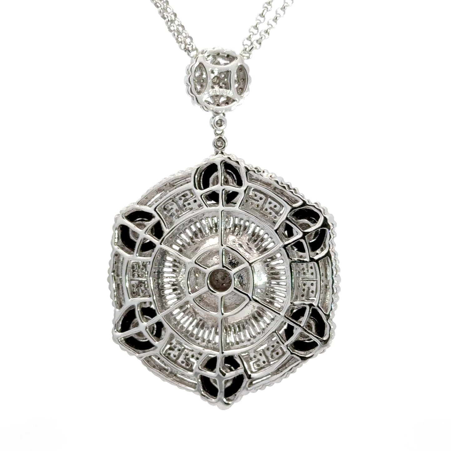 18K White Gold Diamond & Onyx Medallion Necklace