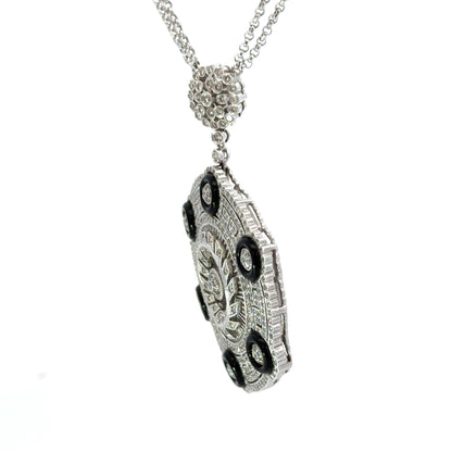 18K White Gold Diamond & Onyx Medallion Necklace