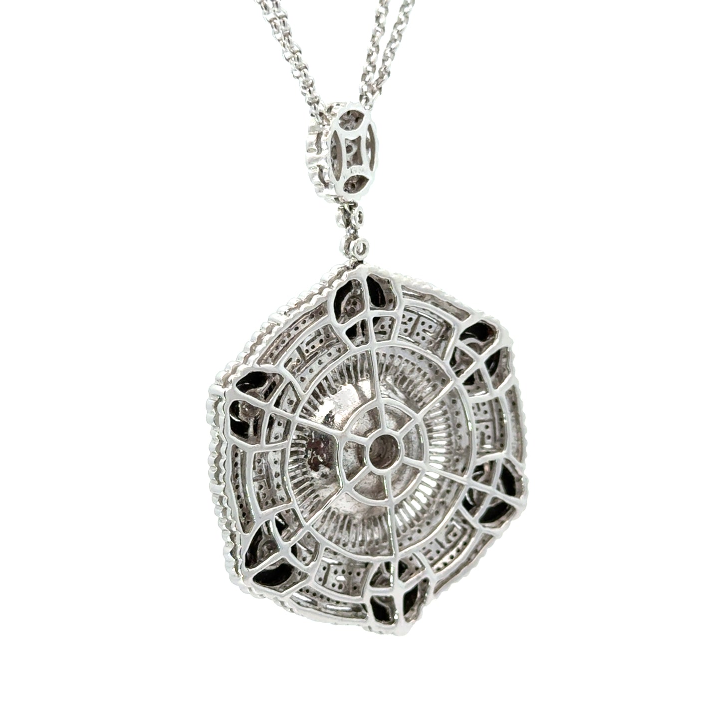18K White Gold Diamond & Onyx Medallion Necklace