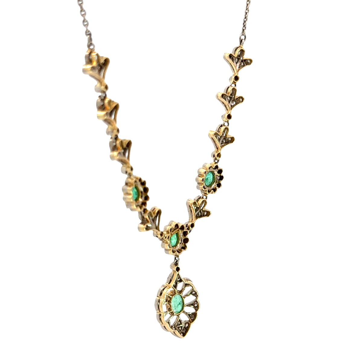 Vintage 18K Yellow Gold Emerald & Diamond Drop Necklace