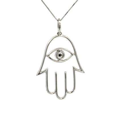 18K White Gold Pave Diamond Hamsa with Box Chain