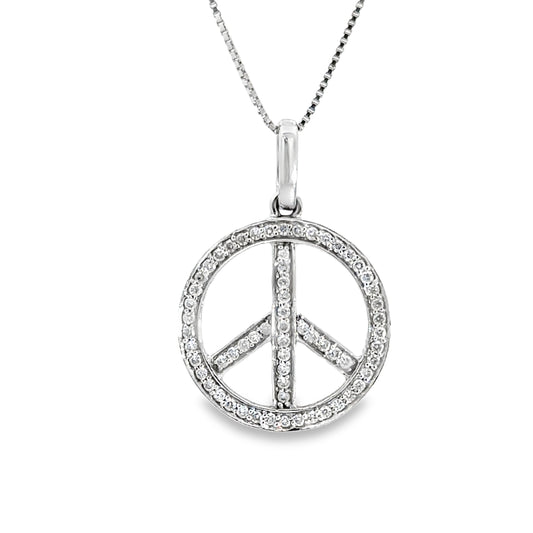 10K White Gold & Diamond Peace Sign Pendant