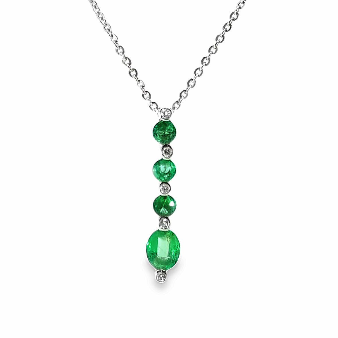 18K White Gold Emerald & Diamond Pendant