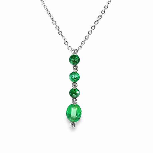 18K White Gold Emerald & Diamond Pendant