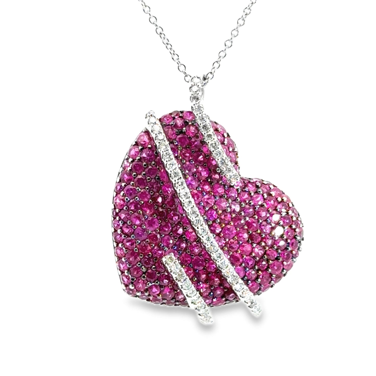 Effy 14K White Gold Pink Sapphire & Diamond Heart Pendant